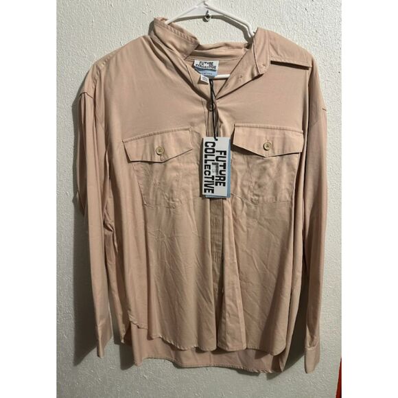 511 Beige Button-Up Long Sleeve Utility Shirt Jacket Fall Winter Layering Top - Picture 4 of 5
